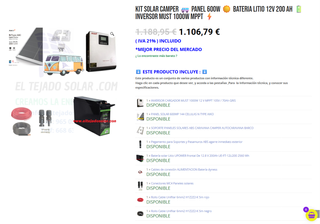Kit Solar Camper 1000w 600W LITIO 200AH