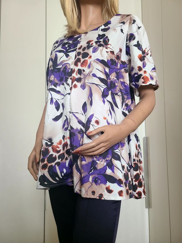 Blusa estiva fiori viola-bianco