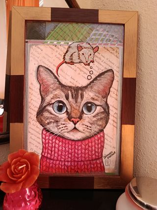 Cuadro Gato Pensando Ratón