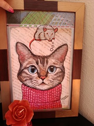 Cuadro Gato Pensando Ratón