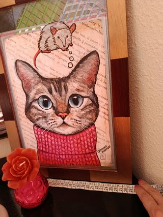 Cuadro Gato Pensando Ratón