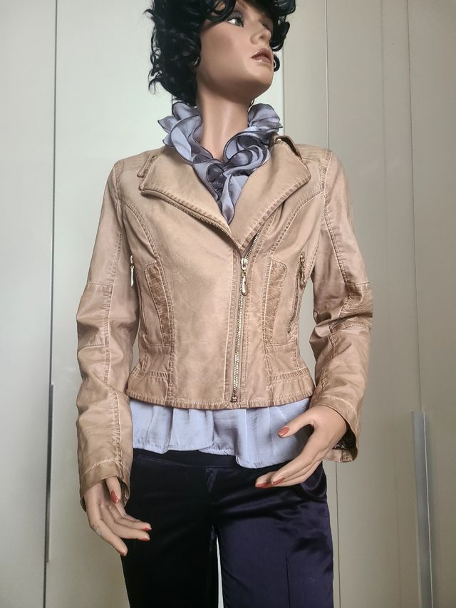 Giacca ecopelle beige
