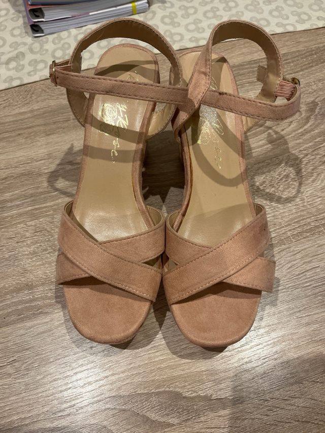 Sandalias tacón rosa palo