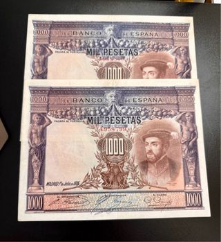 Pareja Correlativa 1000 pesetas 1925 Carlos V