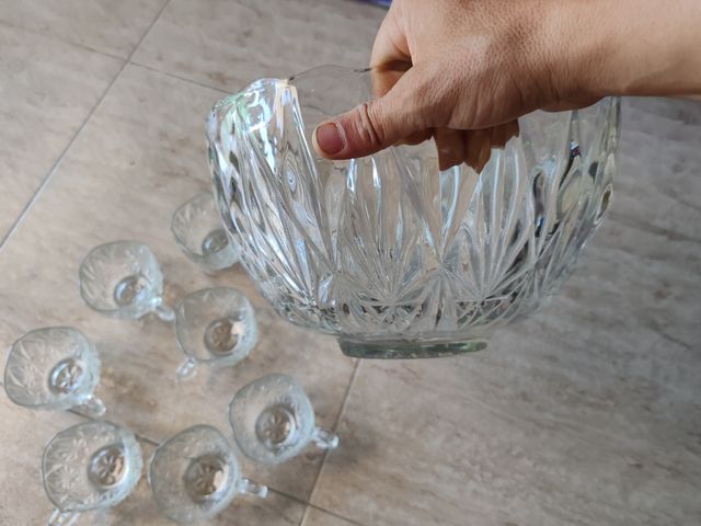 Ponchera cristal prensado + 7copas