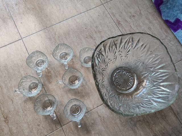 Ponchera cristal prensado + 7copas