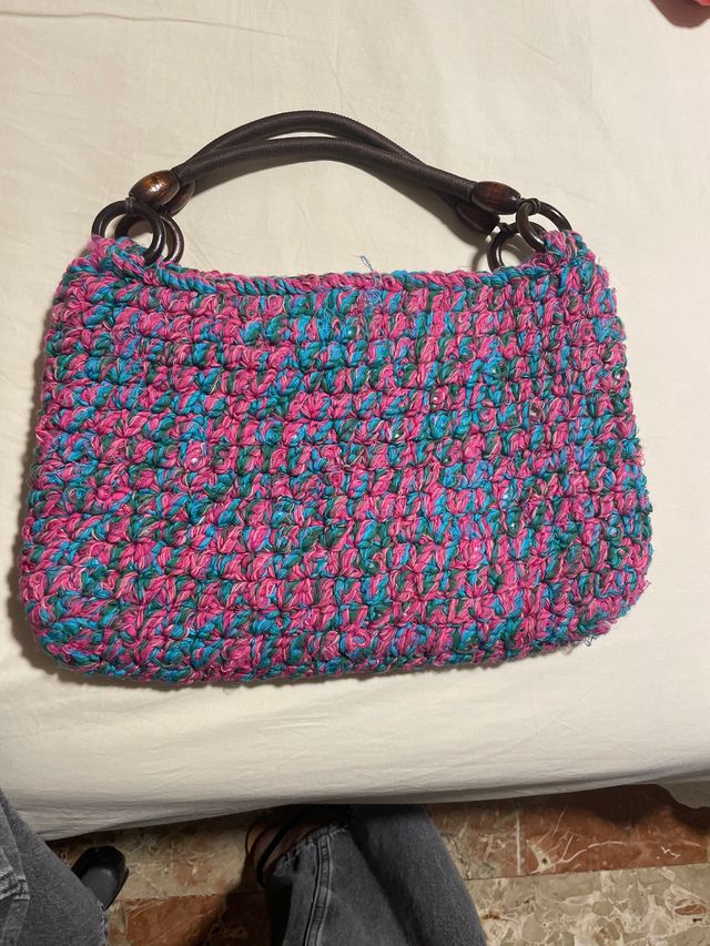 Bolso crochet rosa-teal