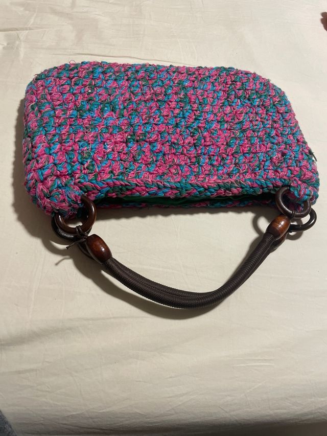 Bolso crochet rosa-teal