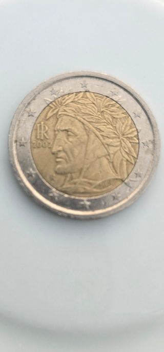 Moneda de Italia de 2 Euro del 2002. Dante.