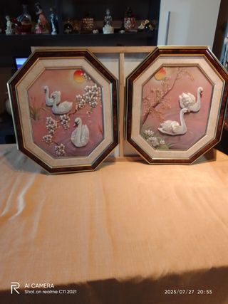 2 Cuadros Cisnes Vintage por Elena Olivera 