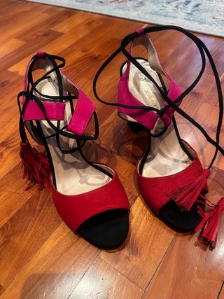 Sandali 100% pelle tacco alto rosa-rosso 37/38