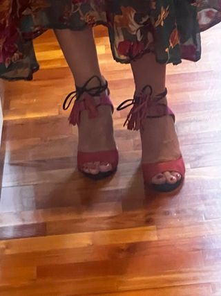 Sandali 100% pelle tacco alto rosa-rosso 37/38