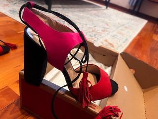 Sandali 100% pelle tacco alto rosa-rosso 37/38