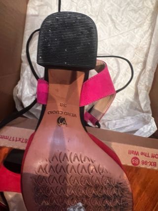 Sandali 100% pelle tacco alto rosa-rosso 37/38