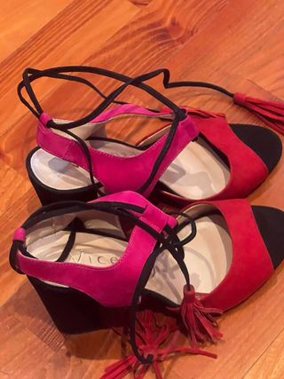 Sandali 100% pelle tacco alto rosa-rosso 37/38