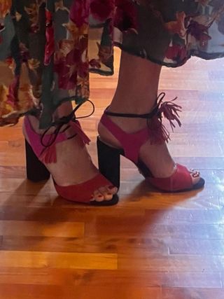 Sandali 100% pelle tacco alto rosa-rosso 37/38