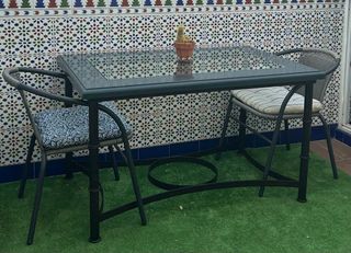 Mesa interior forja y madera con cristal 120x80cm