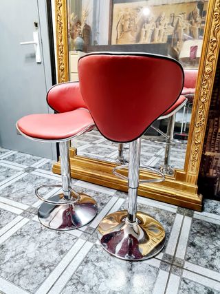 2 Taburetes rojos metal cuero sintético