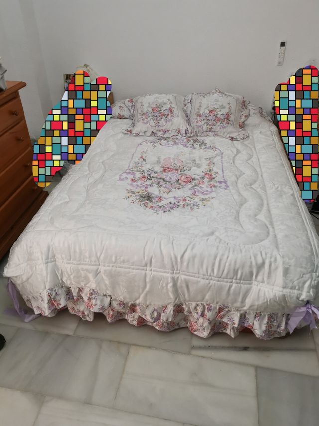 Colcha bouti cama matrimonio - blanca y morada