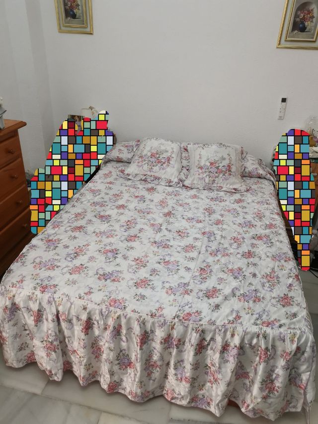 Colcha bouti cama matrimonio - blanca y morada