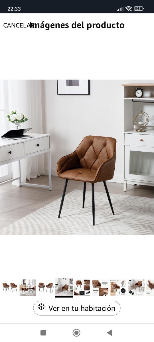 ✅ Silla Comedor salon Marrón cuero nueva