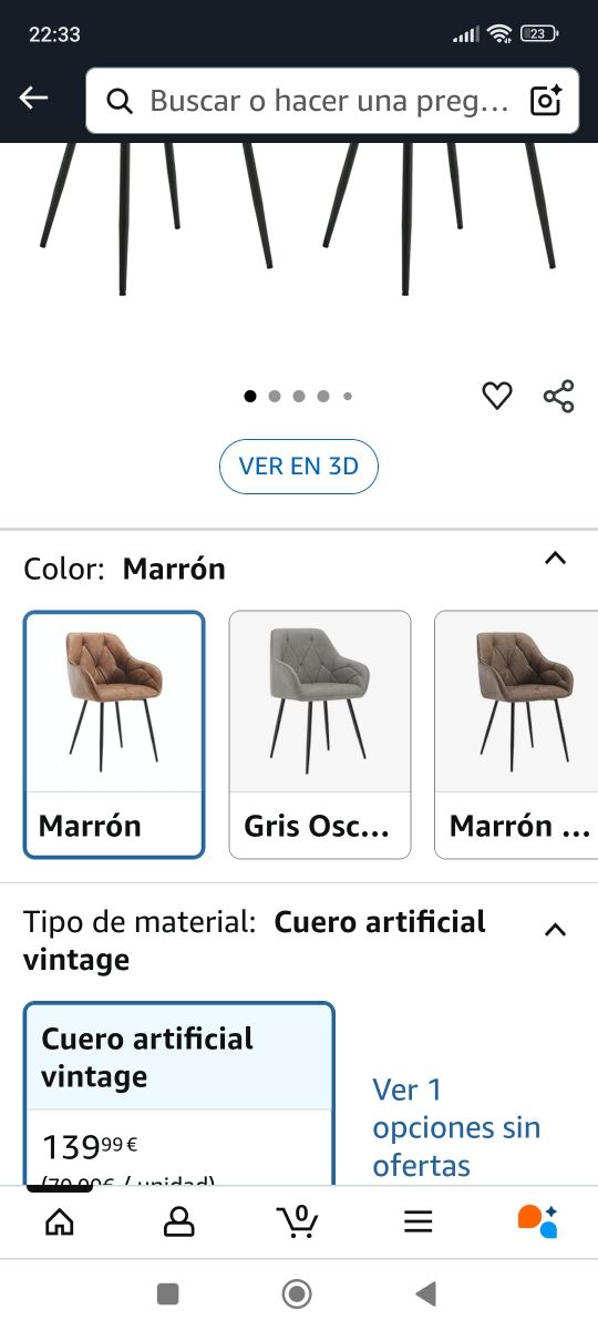 ✅ Silla Comedor salon Marrón cuero nueva