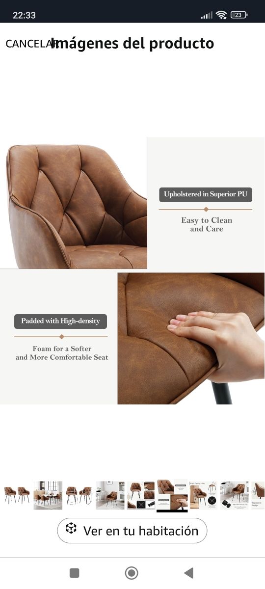 ✅ Silla Comedor salon Marrón cuero nueva