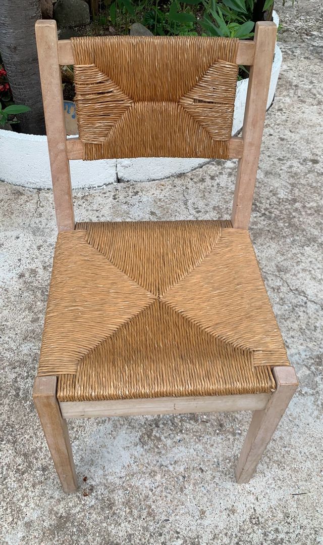 Silla mimbre y madera