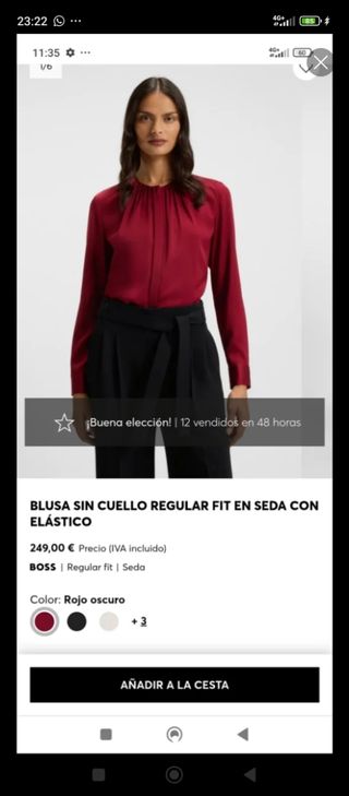  Ocasión Blusa sin cuello regular fit Hugo Boss 