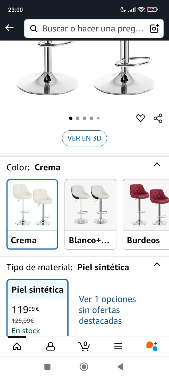 ✅2 Taburetes bar cocina crema nuevos