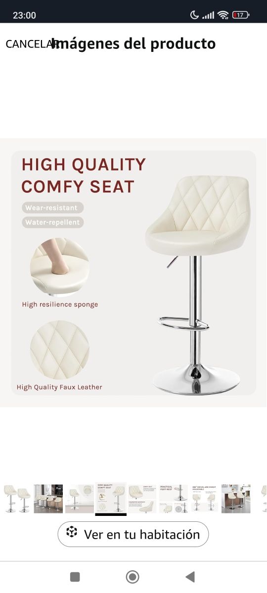 ✅2 Taburetes bar cocina crema nuevos