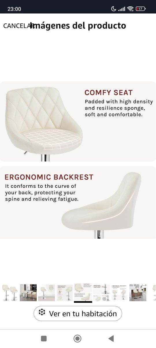 ✅2 Taburetes bar cocina crema nuevos