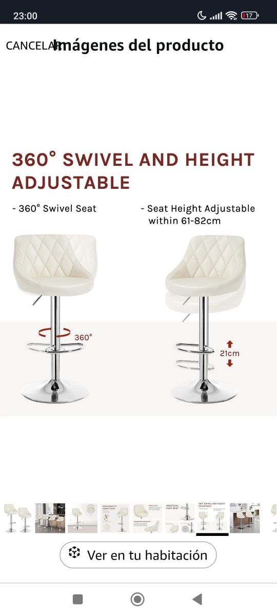 ✅2 Taburetes bar cocina crema nuevos