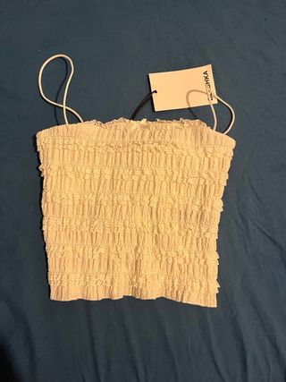 Top Bershka blanco encaje XS