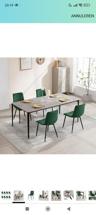 4 nuove sedie da pranzo in velluto verde