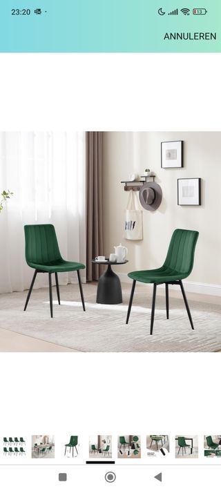 4 nuove sedie da pranzo in velluto verde