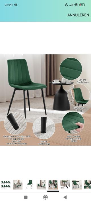 4 nuove sedie da pranzo in velluto verde