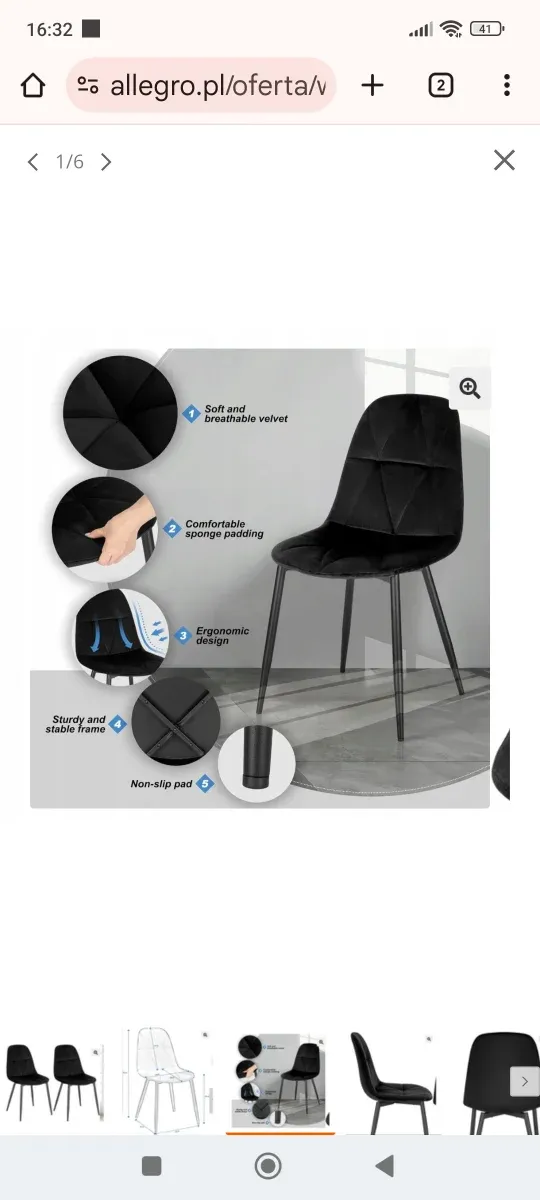 ✅4 Sillas Comedor salon Negro, Terciopelo nuevas