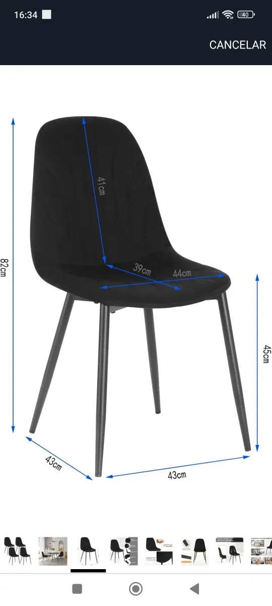 ✅4 Sillas Comedor salon Negro, Terciopelo nuevas