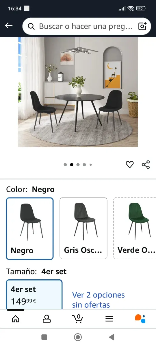 ✅4 Sillas Comedor salon Negro, Terciopelo nuevas
