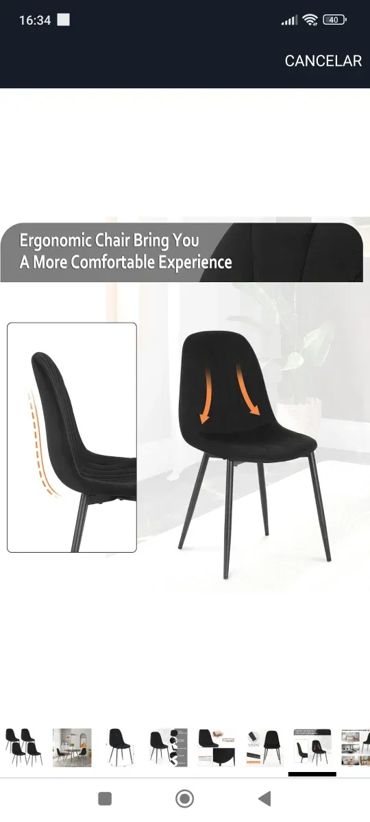 ✅4 Sillas Comedor salon Negro, Terciopelo nuevas