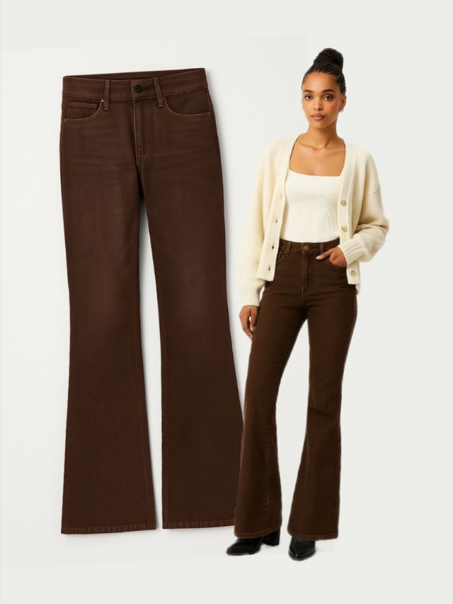 Pantalón vaquero acampanado, marrón XS, nuevo