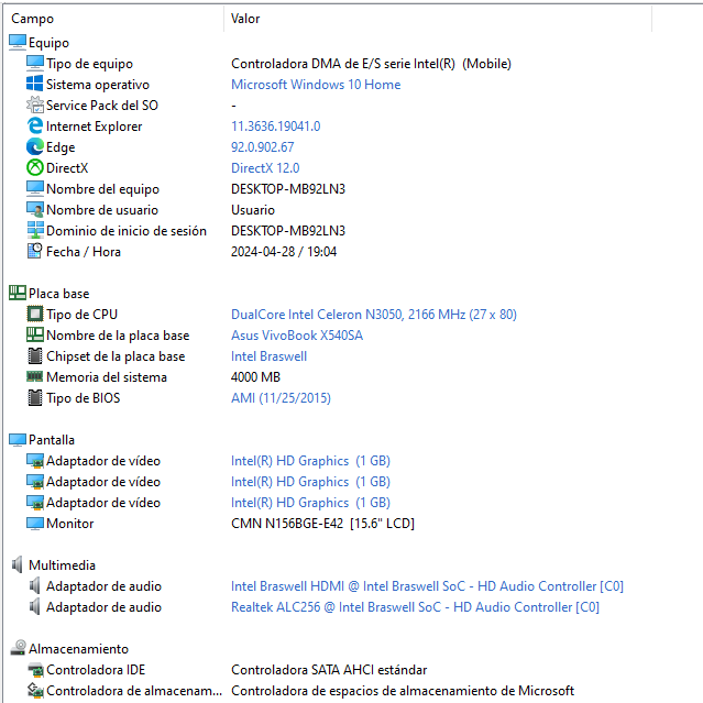 Placa base Asus F540SA X540SA 60NB0B30-MB1310 4GB