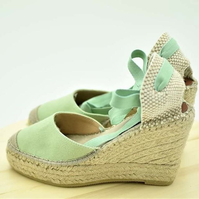 Alpargatas esparto cuña-Lazos verdes