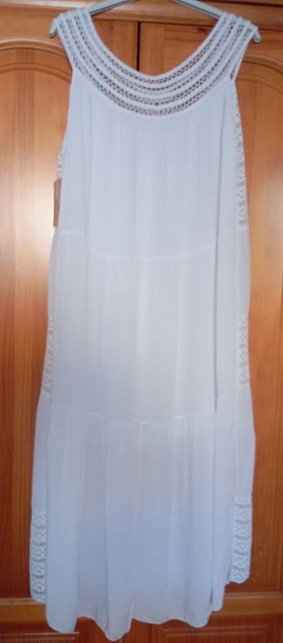 Vestido blanco playero largo. Talla única
