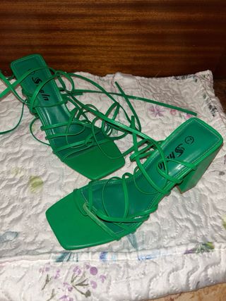 Tacones tiras verdes mujer -talla 37