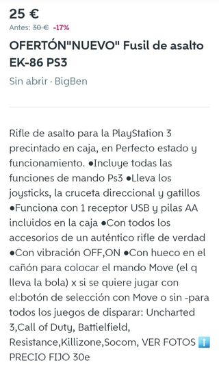 Oferta.NUEVO PS3. FUSIL EK-86+ ESCOPETA 