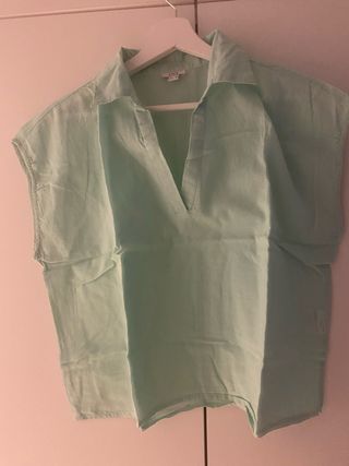 Camicia lino verde senza maniche