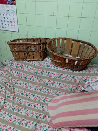 2 Cestas Frutas Madera - Antigüas