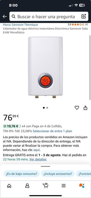 Calentador agua eléctrico Sannover 8kW 